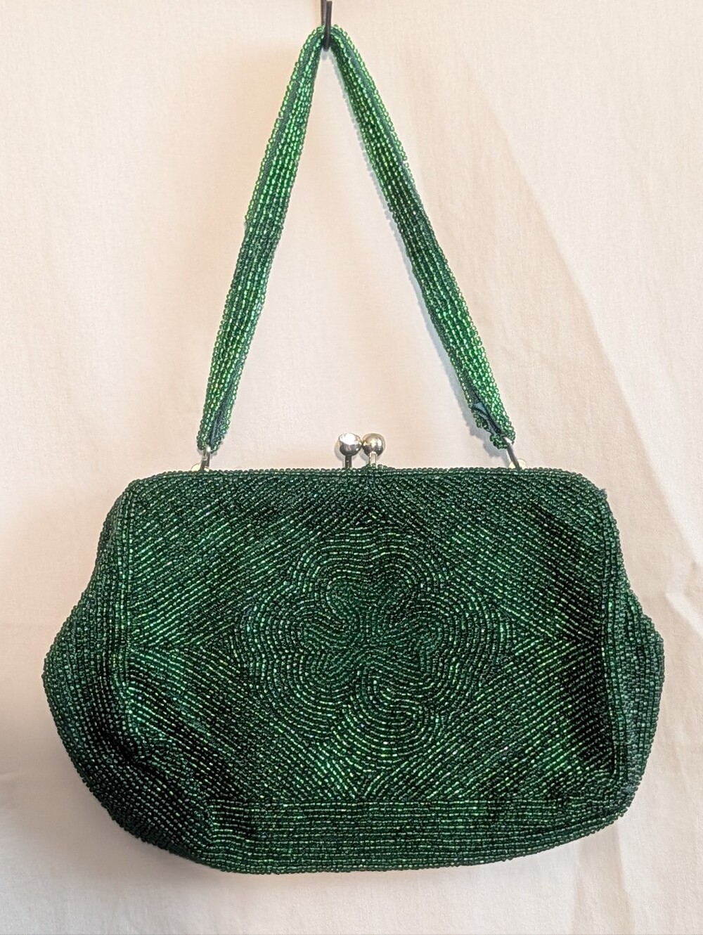 Vintage Magid Hand-Beaded Evening Clutch with Shamrock Design